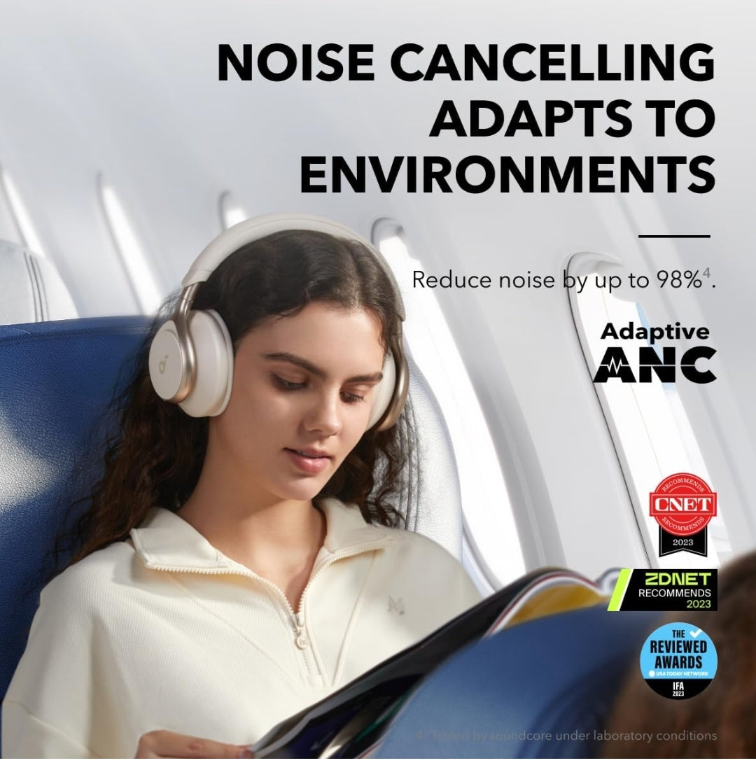 Soundcore by Anker, Space One, Active Noise Cancelling Headphones, 2X Stronger Voice Reduction, 40H ANC Playtime, App Control, LDAC Hi-Res Wireless Audio, Comfortable Fit, Clear Calls, Bluetooth 5.3