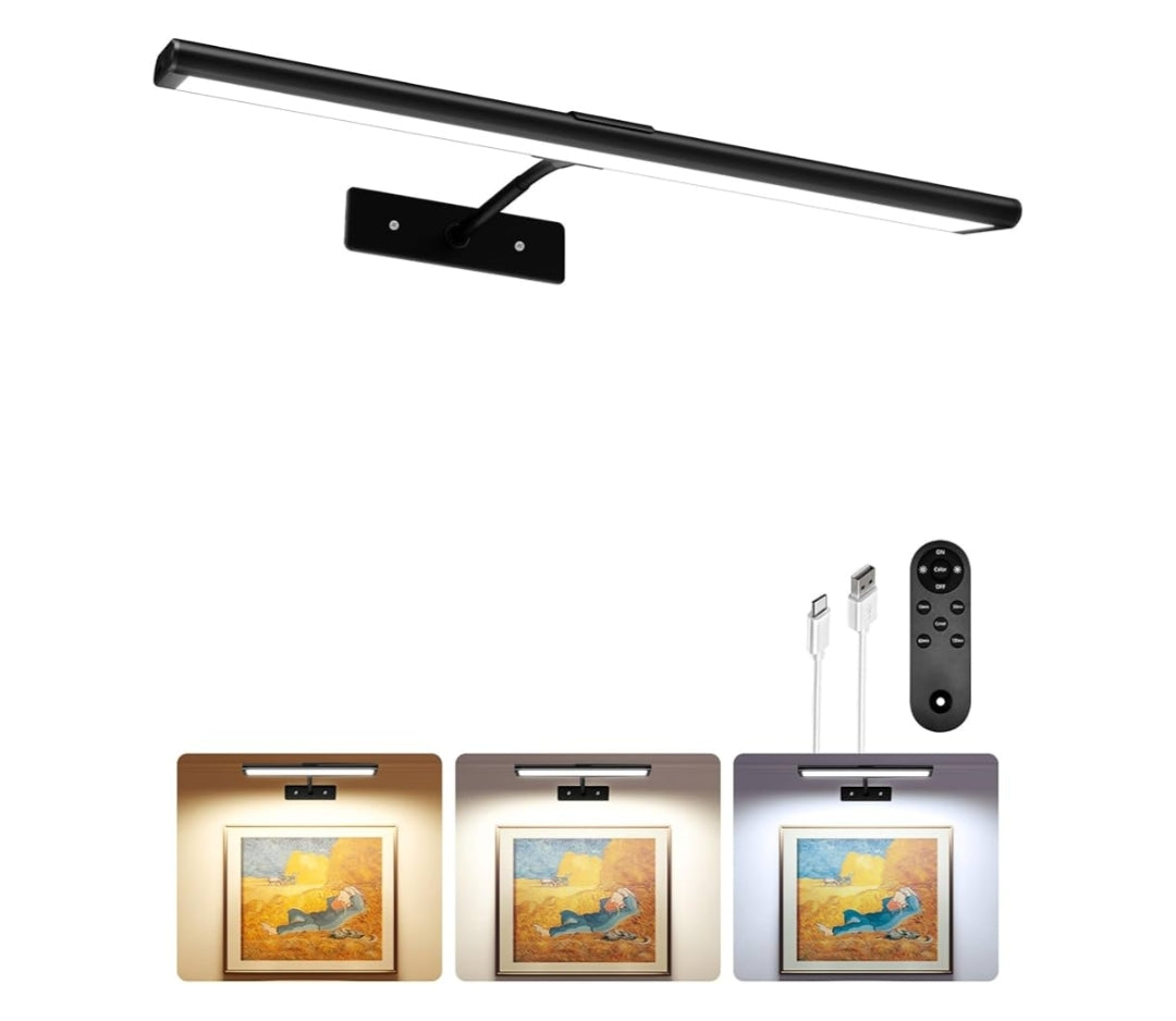 Picture Light for Wall, 4800mAh Rechargeable Wireless Remote Battery Lights, 16In Dimmable Magnetic LED Light, Colors Temperatures