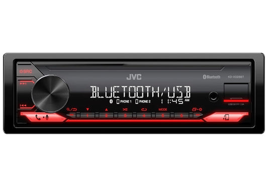 JVC KD-XD28BT Bluetooth Motorradio met USB-poort – AM/FM-radio, MP3-speler, hoëkontras-LCD, 50 Watt, Verwyderbare Voorpaneel – Enkel DIN – 13-band EQ