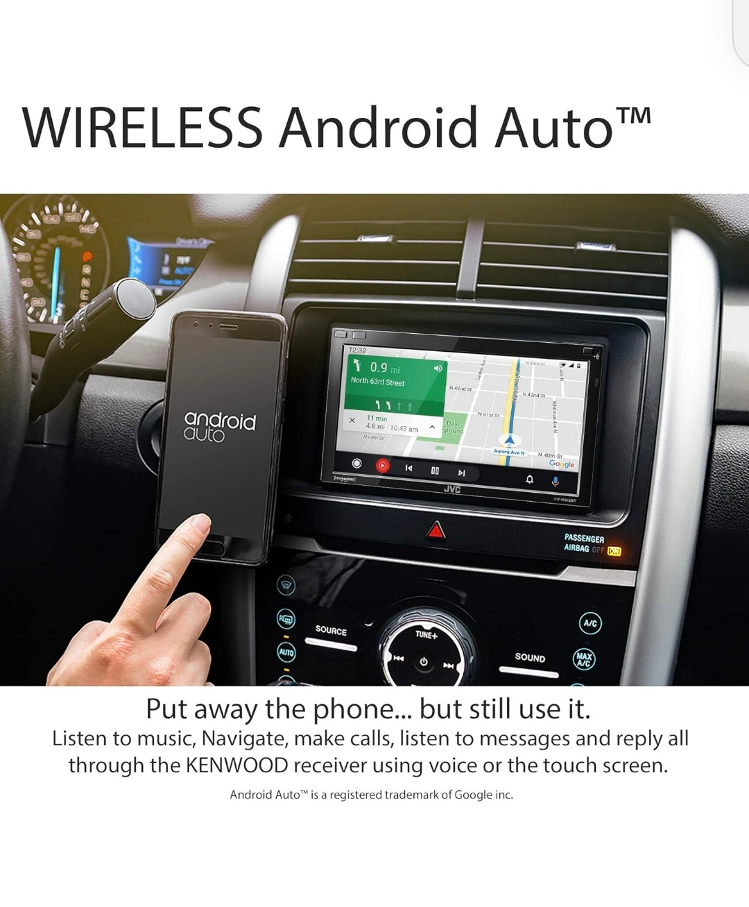 JVC KW-M865BW Ingeboude Wi-Fi vir Draadlose CarPlay Android Auto, 6.8" LCD-raakskerm, AM/FM, Bluetooth, MP3-speler, USB-poort, Dubbel-DIN, 13-band EQ, SiriusXM Motorradio