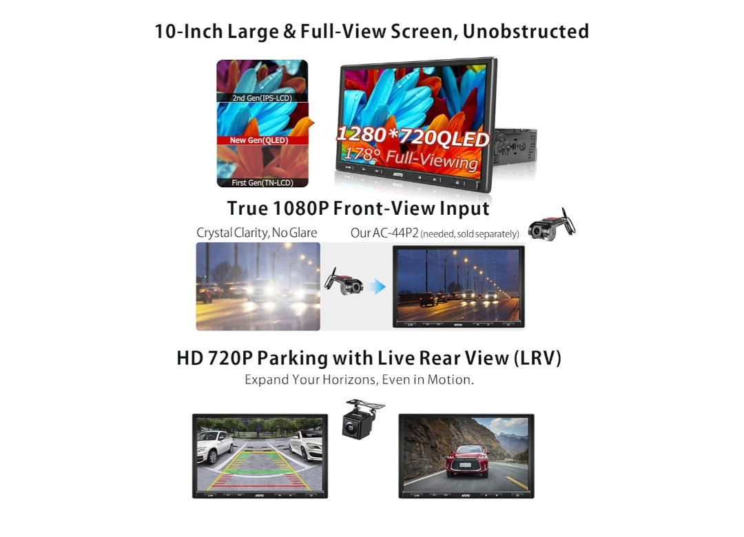 10.1" QLED Single Din & Double Din Adaptive Android Car Stereo, 4G+32G, Wireless CarPlay & Android Auto, 4 Internet Options, Dual Bluetooth, 36-Band EQ, HDMI Input
