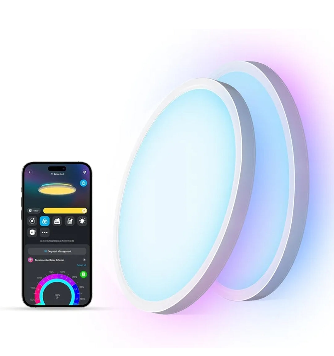Govee Smart Ceiling Light, RGBIC LED Ceiling Light Fixture, 2400LM Flush Mount Light Fixture, DIY Colors, Works with Alexa, 2200K-6500K Ceiling Lights for Bedroom, Living Room, 12 Inch, 2 Packs
