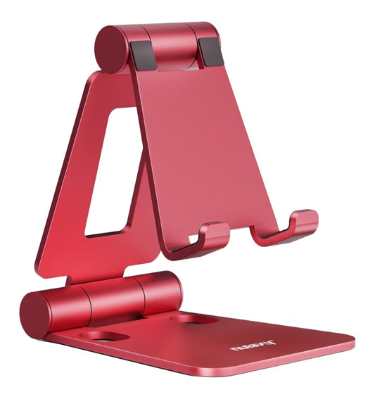 Dual Folding Fully Adjustable Foldable Phone Cradle Dock Compatible w/ iPhone 11-17 Pro Max Xs Xr X 8, Nintendo Switch, All Phones - (Red)