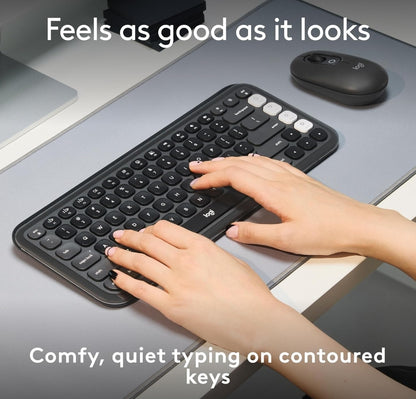 Logitech POP ICON Keys Draadlose Bluetooth-sleutelbord, Gerieflike Tik, Programmeerbare Sleutels, Maklik-Wissel tussen tot 3 Toestelle, vir Skootrekenaar, Tablet, PC – Grafiet en Wit