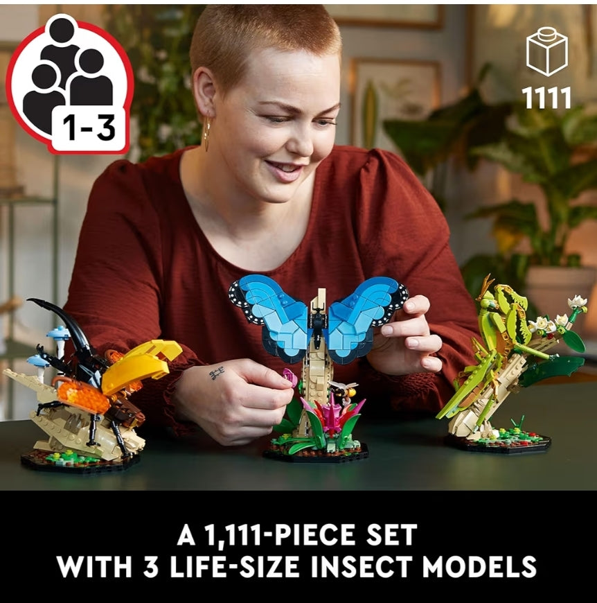 LEGO Ideas Die Insekteversameling, Natuurliefhebbers, m/ Lewensgroot Blou Morfo Skoenlapper, Herculeskewer en Chinese Bidsprinkaan - 21342