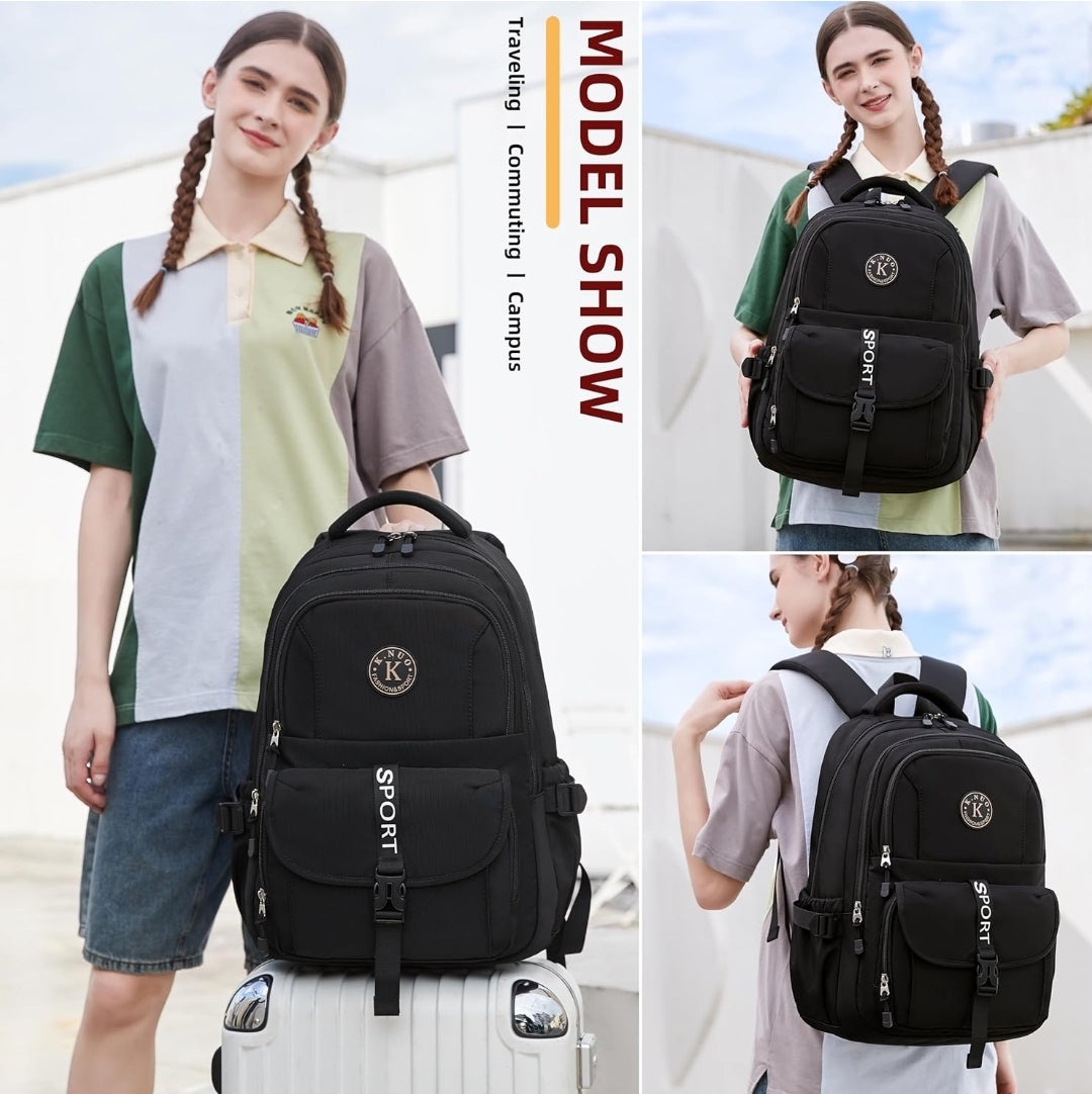 College Backpack, Travel Laptop Backpacks, Large Kids School Bag for Teens Girls Boys Students Bookbag Fit for 15.6 Inch Computer Waterproof Business Work Back Pack for Women Men Daypack Black