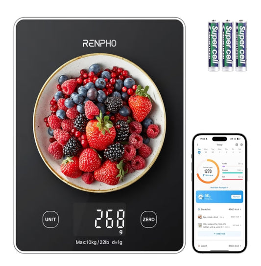 Smart Food Weight Scale w/ Nutritional Calculator, Gram Scale for Weight Loss Cooking Baking Keto Macro Diet - Black Glass