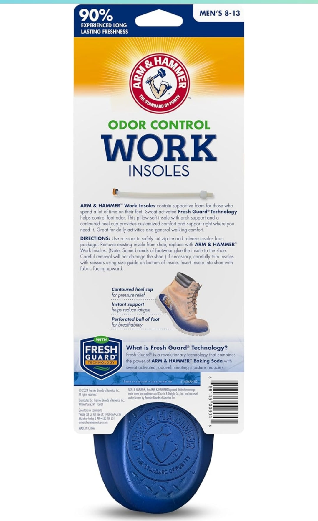 Arm & Hammer Work Boot Insoles for Men and Women - Anti-Fatigue Arch Support Memory Foam - (3 Pack)