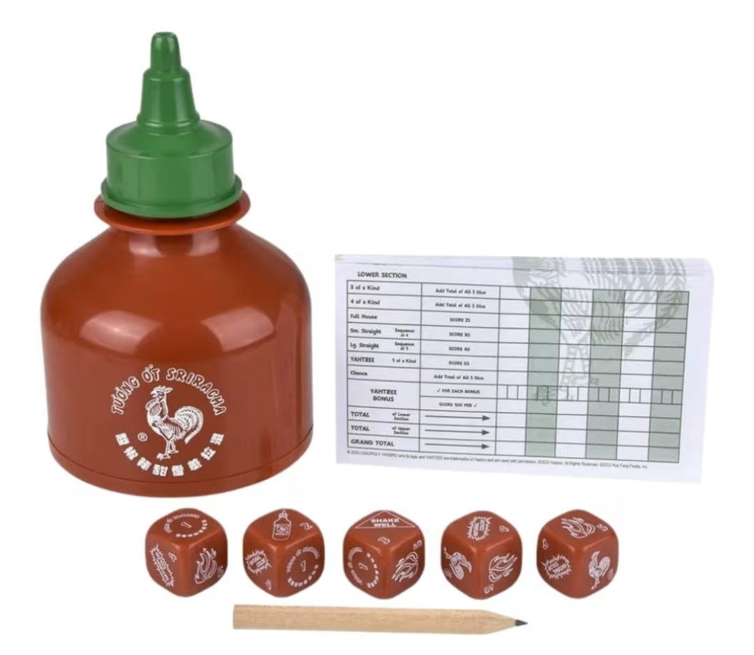 YAHTZEE: Sriracha Collectible Sriracha Bottle Dice Cup - Classic Dice Game Based on The Popular Hot Sauce Sriracha