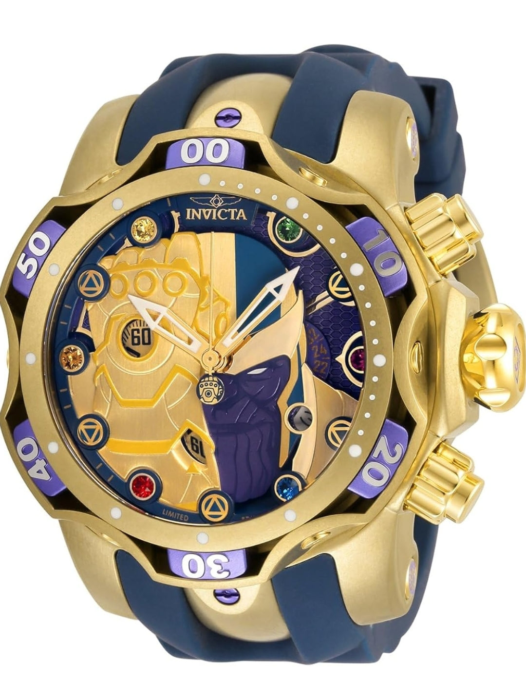 Invicta Marvel Thanos Men's 52.5mm Stainless Steel and Silicone Gold dial Quartz Watch