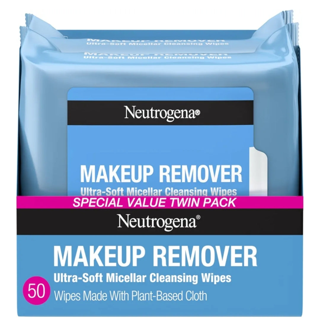 Neutrogena Micellêre Grimeerverwyderaar Doekies, Alkoholvrye Gesigdoekies Verwyder Waterdigte Maskara & Olie Komposteerbaar 100% Plantgebaseerd (Tweelingpak 2 x 25 stuks)