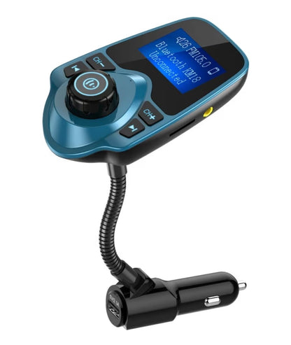 Bluetooth Kar FM Sender Oudio Adapter Ontvanger Koordloos Handsfree Voltmeter Karstel TF Kaart AUX 1.44 Skerm – Poutjie Blou