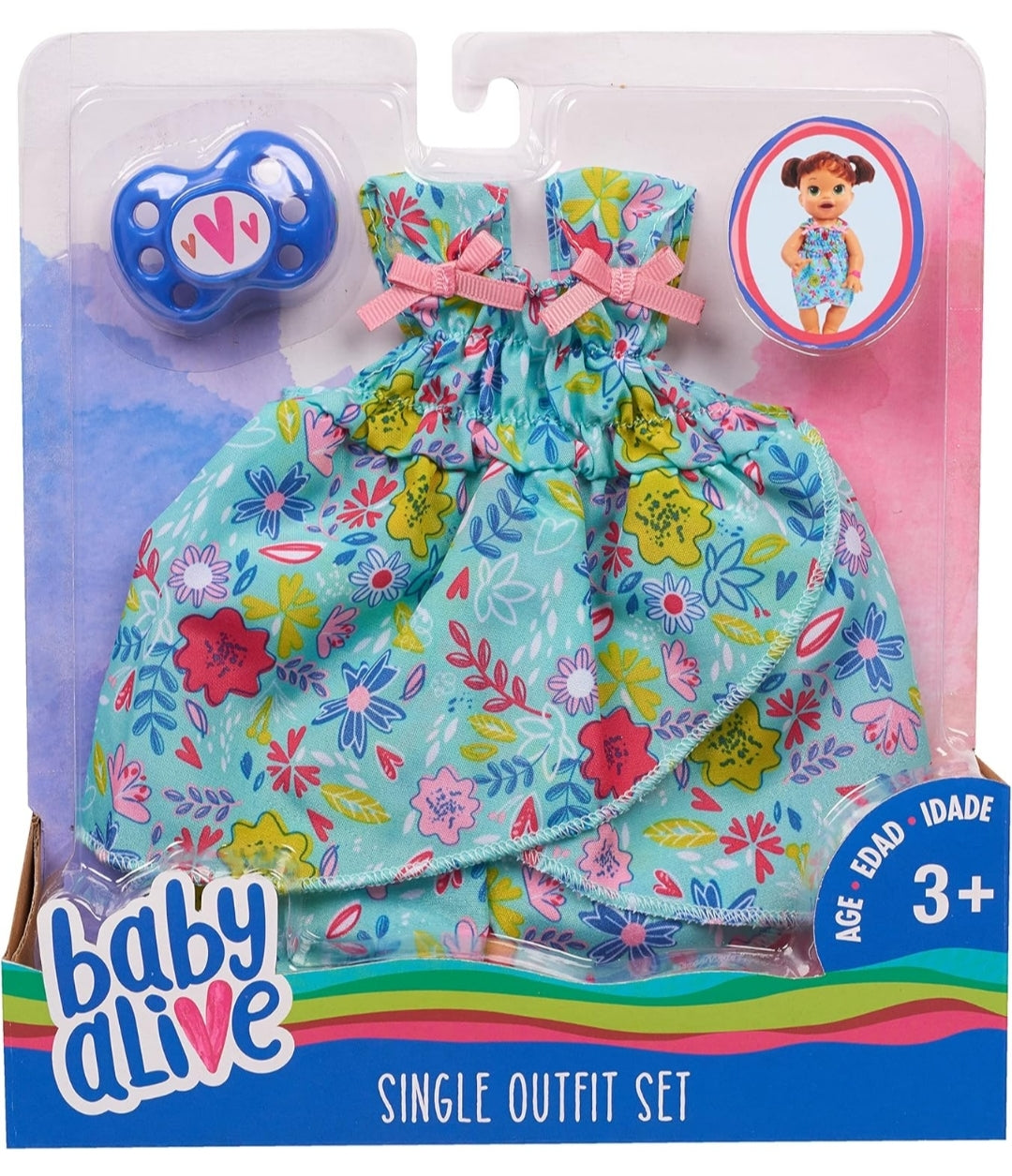 Baby Alive Single Outfit Set for Baby Dolls (Doll Sold Separately), Teal and Floral Print Blouse and Play Pacifier, Kids Toys for Ages 3 Up by Just Play