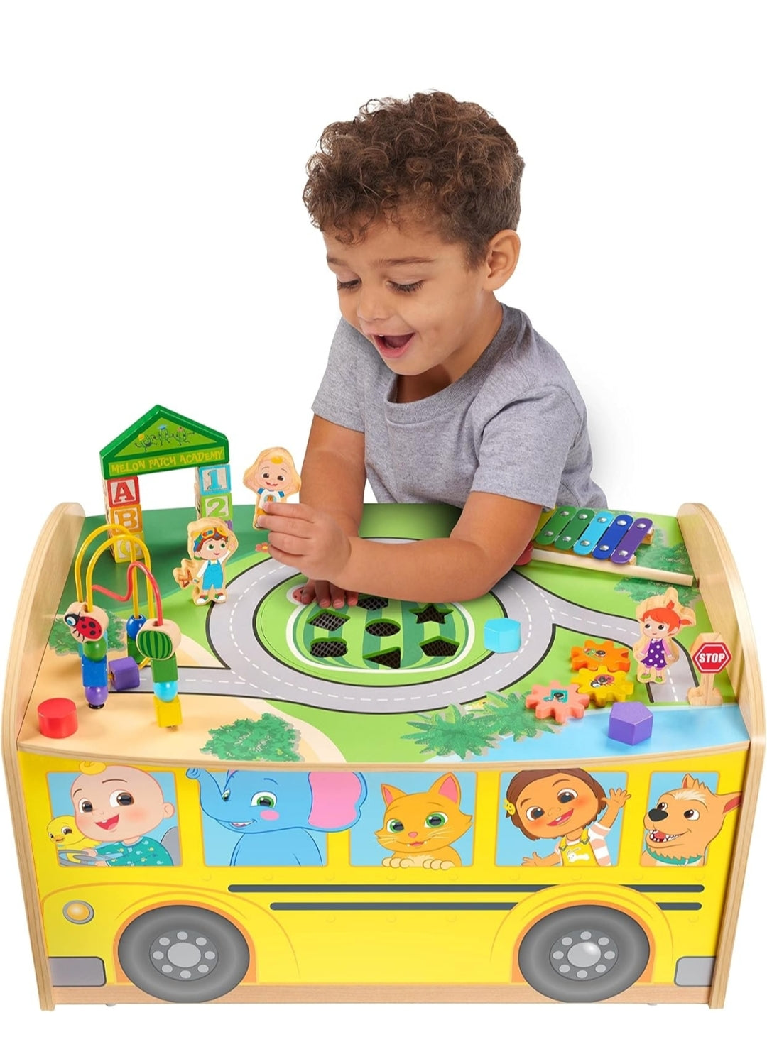 Just Play CoComelon Wheels on The Bus Wooden Activity Table, Recycled Wood, Kids Toys for Ages 18 Month