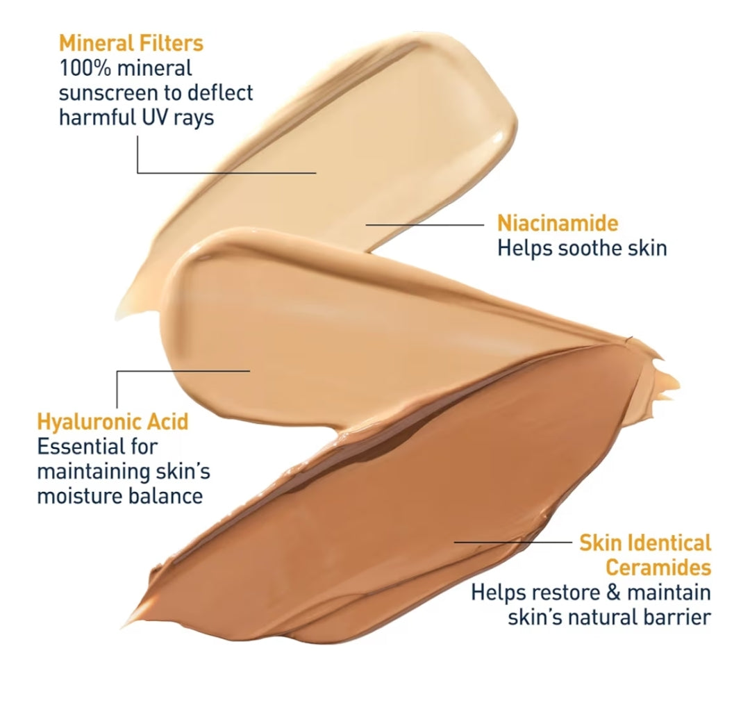 CeraVe Hydrating Mineral Sunscreen SPF 30 met Deursigtige Tint, met Sinkoksied & Titaandioksied Lig (1.7 Oz)