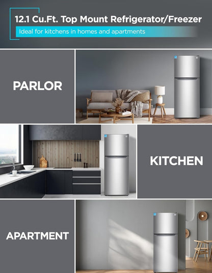BLACK+DECKER 12.1 Cu. Ft. Ys-op-vrieskas Yskas met Vriesskas, 2-Deur Yskas met Ys-op-vrieskas en Verstelbare Temperatuurbeheer, ENERGY STAR, BR1210HS, Vlekvrye Staal Voorkoms
