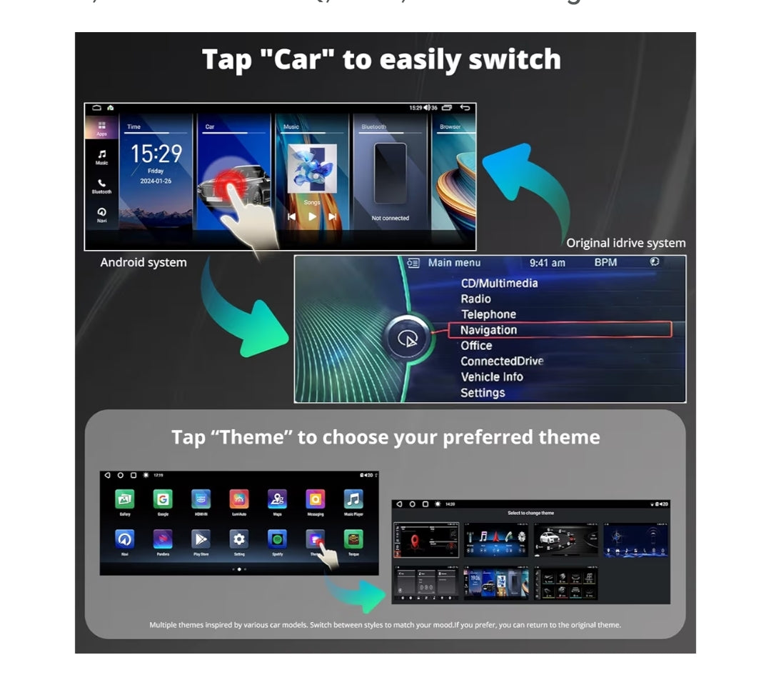 12.3" 6G+128G Android Head Unit Compatible wi/ BMW X5 Series E70 2010-2013 CIC System, 4G LTE, Wireless CarPlay & Android Auto, DSP・32Band EQ,SCVC, GPS Tracking