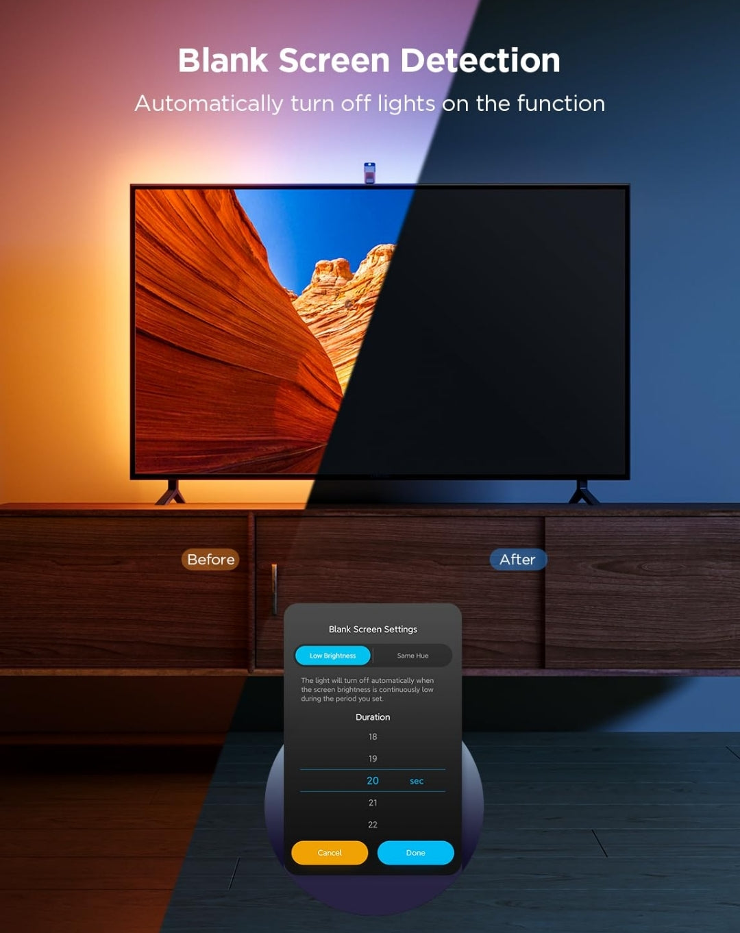 TV Backlight 3 Lite with Fish-Eye Correction Function Sync to 55-65 Inch TVs, 11.8ft RGB Wi-Fi LED Strip Lights w/ Camera, 4 Colors in 1 Lamp Bead, Voice and APP Control