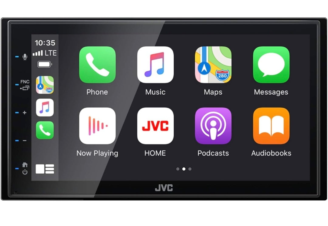 Autoradio multimédia JVC KW-M56BT Apple CarPlay Android Auto avec écran tactile capacitif de 6,8", audio Bluetooth et appels mains libres, lecteur MP3, double DIN, égaliseur 13 bandes, SiriusXM, radio AM/FM