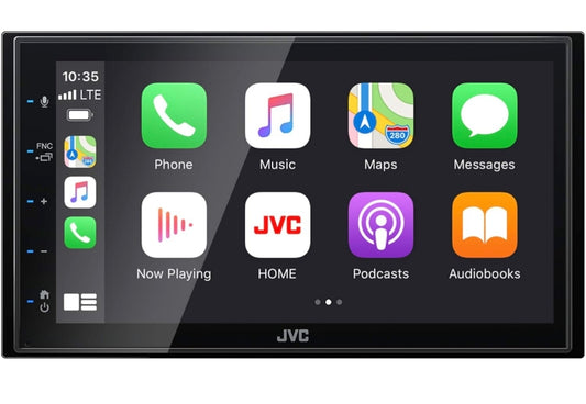 JVC KW-M56BT Apple CarPlay Android Auto Multimedia Speler m/ 6.8" Kapasitiewe Raakskerm, Bluetooth Oudio en Hands-Free Oproepe, MP3 Speler, Dubbel DIN, 13-Band EQ, SiriusXM, AM/FM Motorradio