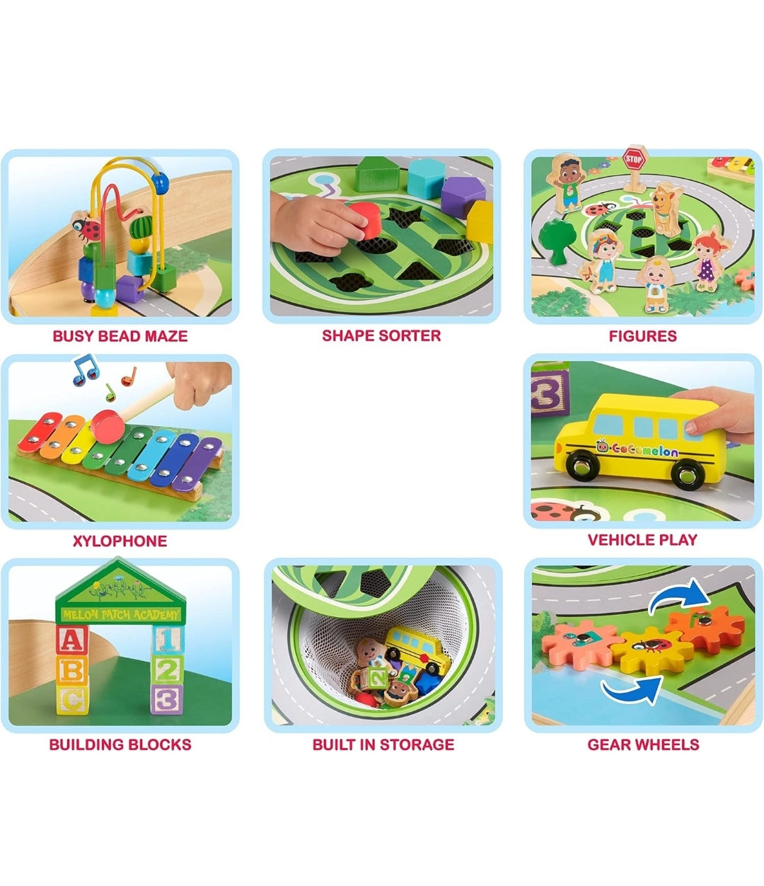 Just Play CoComelon Wheels on The Bus Wooden Activity Table, Recycled Wood, Kids Toys for Ages 18 Month