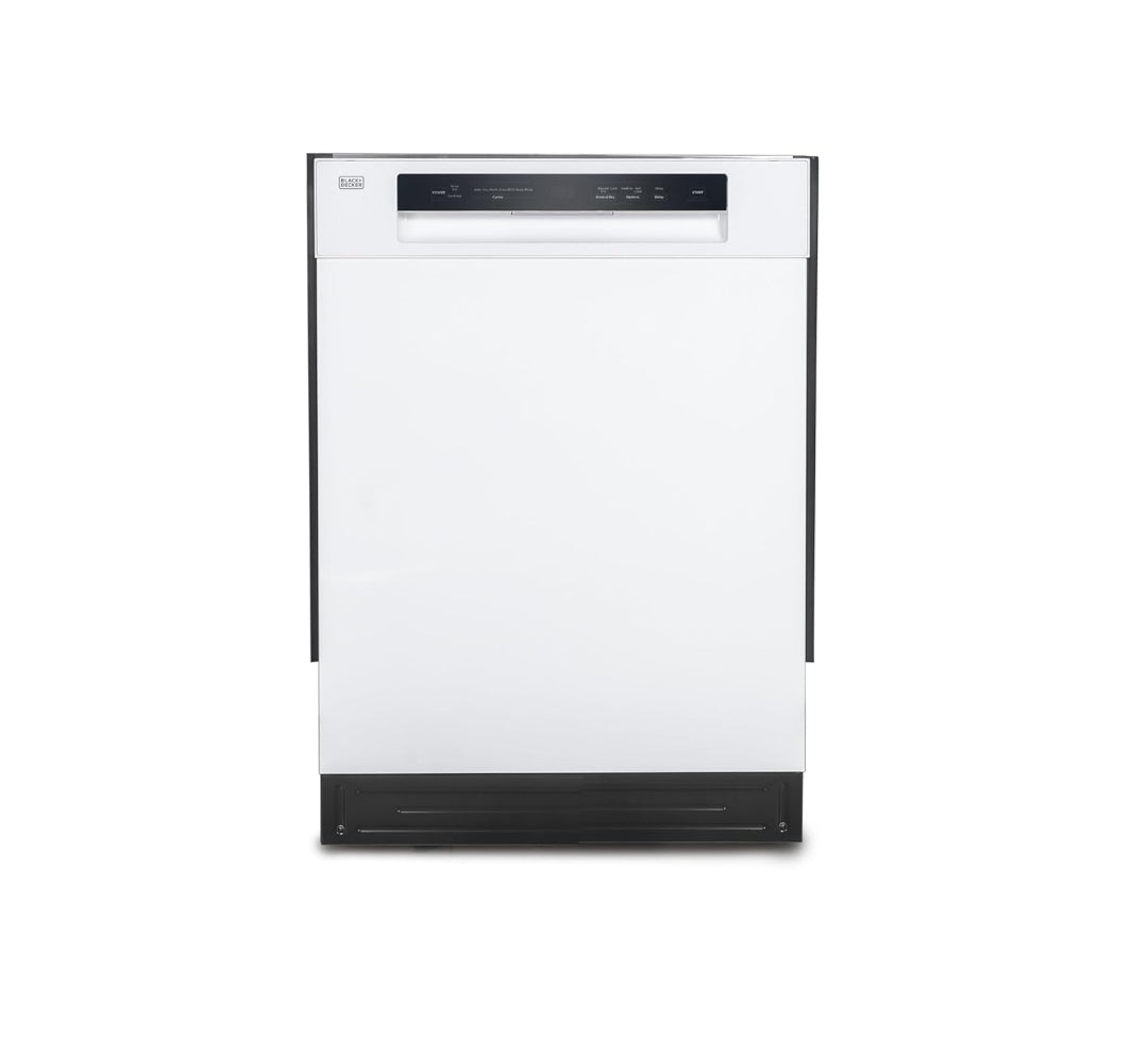 BLACK+DECKER 24" Ingeboude Skottelgoedwasser, 12-Plek Instelling Kapasiteit met Vlekvrye Staal Bad, Skottelgoedwasser met 5 Wasprogramme en Slim Wasiklus, ENERGY STAR Gesertifiseer, BDW100MW, Wit