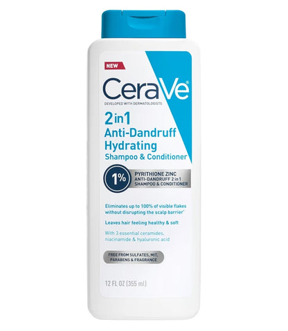CeraVe 2 In 1 Hidrerende Anti-Roos Sjampoe En Conditioner, 1% Pirition Sinks Roosbehandeling, Kleurveilig & Sulfaatvry - Verlig Jeukerige Kopvel