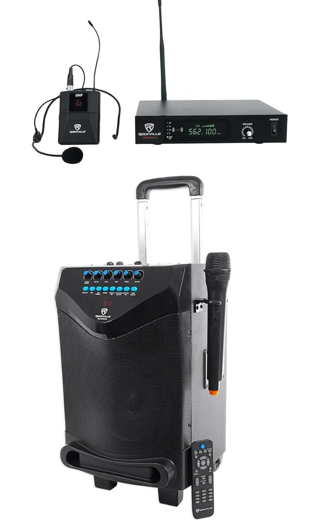 Rockville ROCKnGo 8" Rechargeable PA Speaker w/Bluetooth+Headset+Wireless Mic
