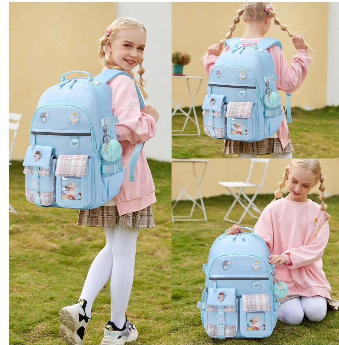 Backpack for Girls, 15.6 Inch Laptop School Bag Kids Kindergarten Elementary College Backpacks Large Bookbags for Teen Girl Women Students Casual Travel Daypacks (Blue)