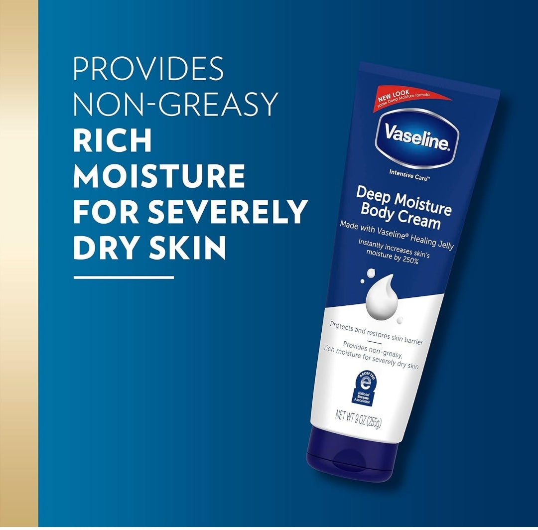 Vaseline Intensive Care Body Cream Deep Moisture 4 pk with Healing Petroleum Jelly & Vitamin E Rich & Smooth for Dry Skin 9 oz