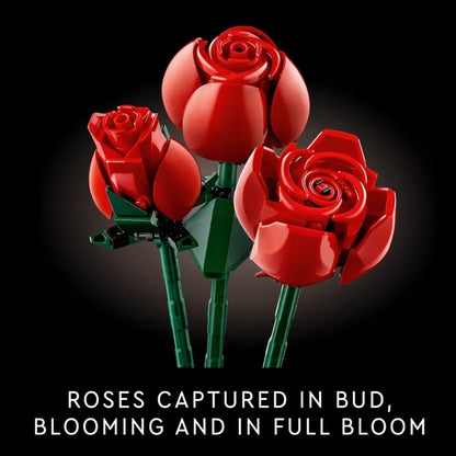 LEGO Botanicals Ruiker Rose Kunsblomme – Valse Rooi Rose Boustel vir Volwassenes, Ouderdomme 18+ – Huisdekor vir Tafeluitstalling