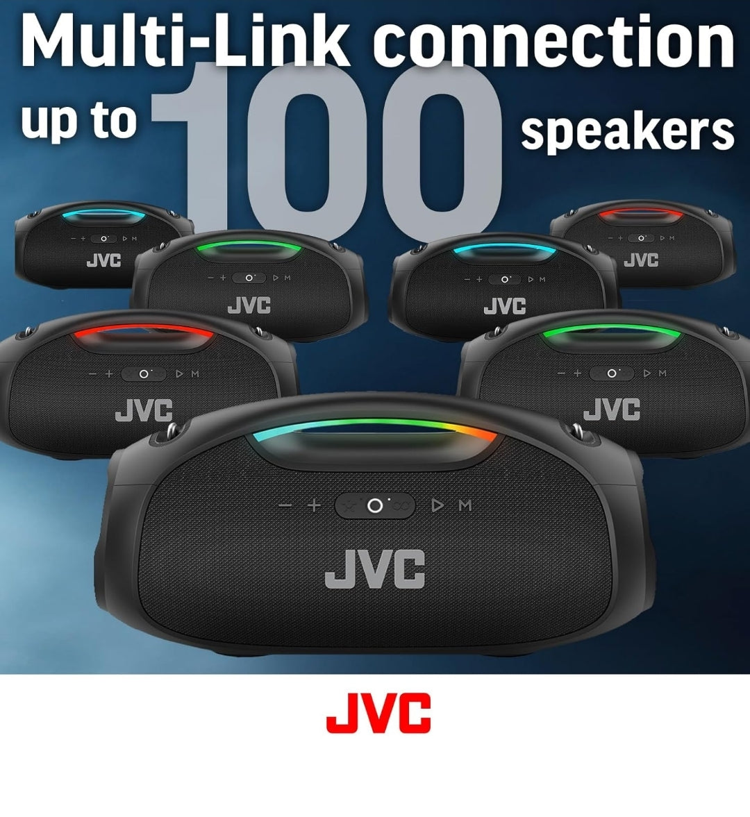 JVC Draagbare Draadlose Bluetooth-luidspreker - 120W met Dubbele Laefrekwensie-luidspreker Diep Bas, RGB-beligting, Binne/Buite Boombox, Bluetooth 5.3, IPX6 Waterbestand, USB-C, 11-uur Speeltyd, 2 Klankmodusse - SP-PA15BT