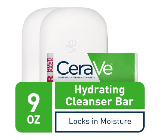 CeraVe Hydrating Cleanser Bar, Seepvrye Liggaam- en Gesigsreiniger met 5% CeraVe Hydraterende Room, Geurloos (2PK - 127.5g)