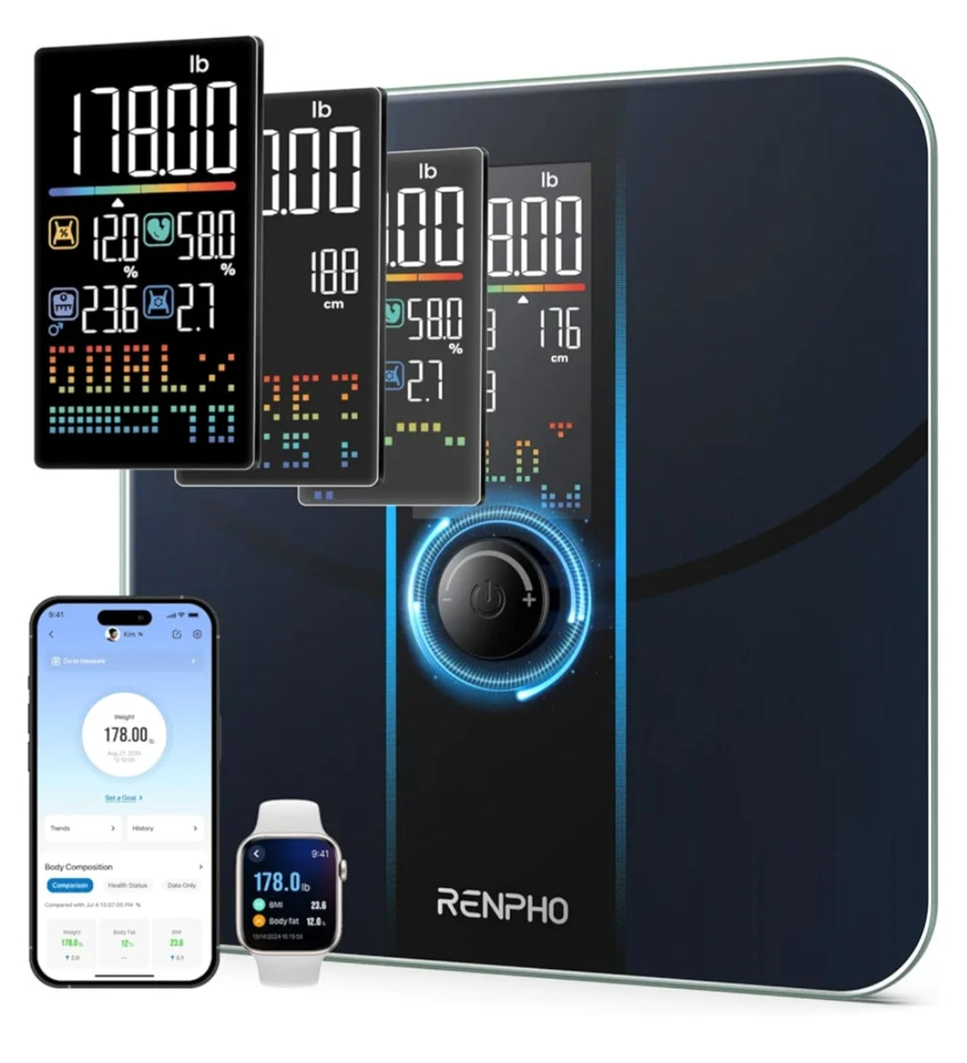 Smart Scale for BMI, Body Fat, Muscle Mass, High Accurate Bathroom Scale w/ Large VA Dispaly, 18 Body Composition (400lb)