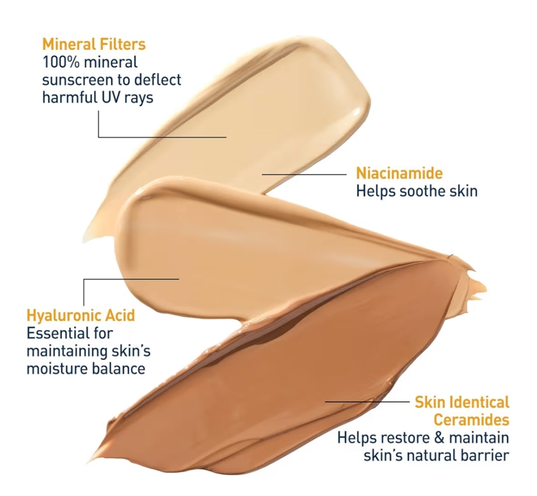 CeraVe Hydrating Mineral Sunscreen SPF 30 Getinte Minerale Sonskerm Meng Naatloos vir Gesonde Gloed, Medium (1.7 Vloeistof Onse)