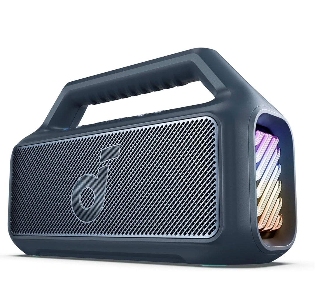 Soundcore Boom 2 By Anker, Outdoor Speaker, 80W, Subwoofer, BassUp 2.0, 24H Playtime, IPX7 Waterproof, Floatable, RGB Lights, USB-C, Custom EQ, Bluetooth 5.3, Portable for Camping, Beach, and Backyard