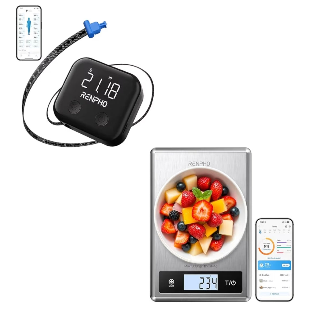 Bundle Smart Body Measuring Tape + Digital Food Scale with Nutritional Calculator, Smart Food Kitchen Scale