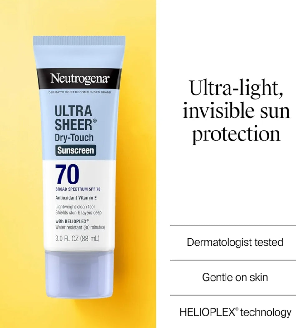 Neutrogena Ultra Sheer Dry-Touch Sonblokmelk SPF 70 Waterbestand Olievry Mat Afwerking (Reisgrootte 3 Fl Oz)