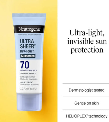 Neutrogena Ultra Sheer Dry-Touch Sonblokmelk SPF 70 Waterbestand Olievry Mat Afwerking (Reisgrootte 3 Fl Oz)
