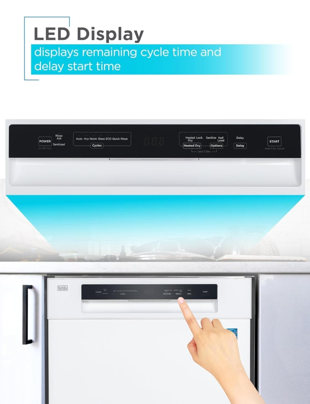 BLACK+DECKER 24" Ingeboude Skottelgoedwasser, 12-Plek Instelling Kapasiteit met Vlekvrye Staal Bad, Skottelgoedwasser met 5 Wasprogramme en Slim Wasiklus, ENERGY STAR Gesertifiseer, BDW100MW, Wit