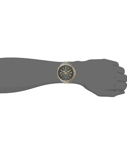 SEIKO Horlosie vir Mans - Coutura Versameling - Radio Sinkroniese Sonkrag Chronograaf, Tweekleurige Vlekvrye Staal Kas en Armband, Swart Wysplaat met Lumibrite Wyser en Merkers, en Datum Kalender