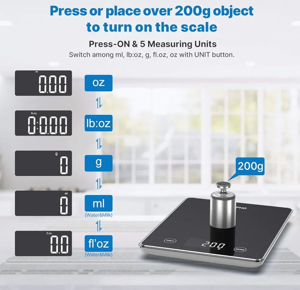 Food Scale, Smart Scale, Body Fat Scale with TFT LCD, Scale for Body Weight with 18 Metrics