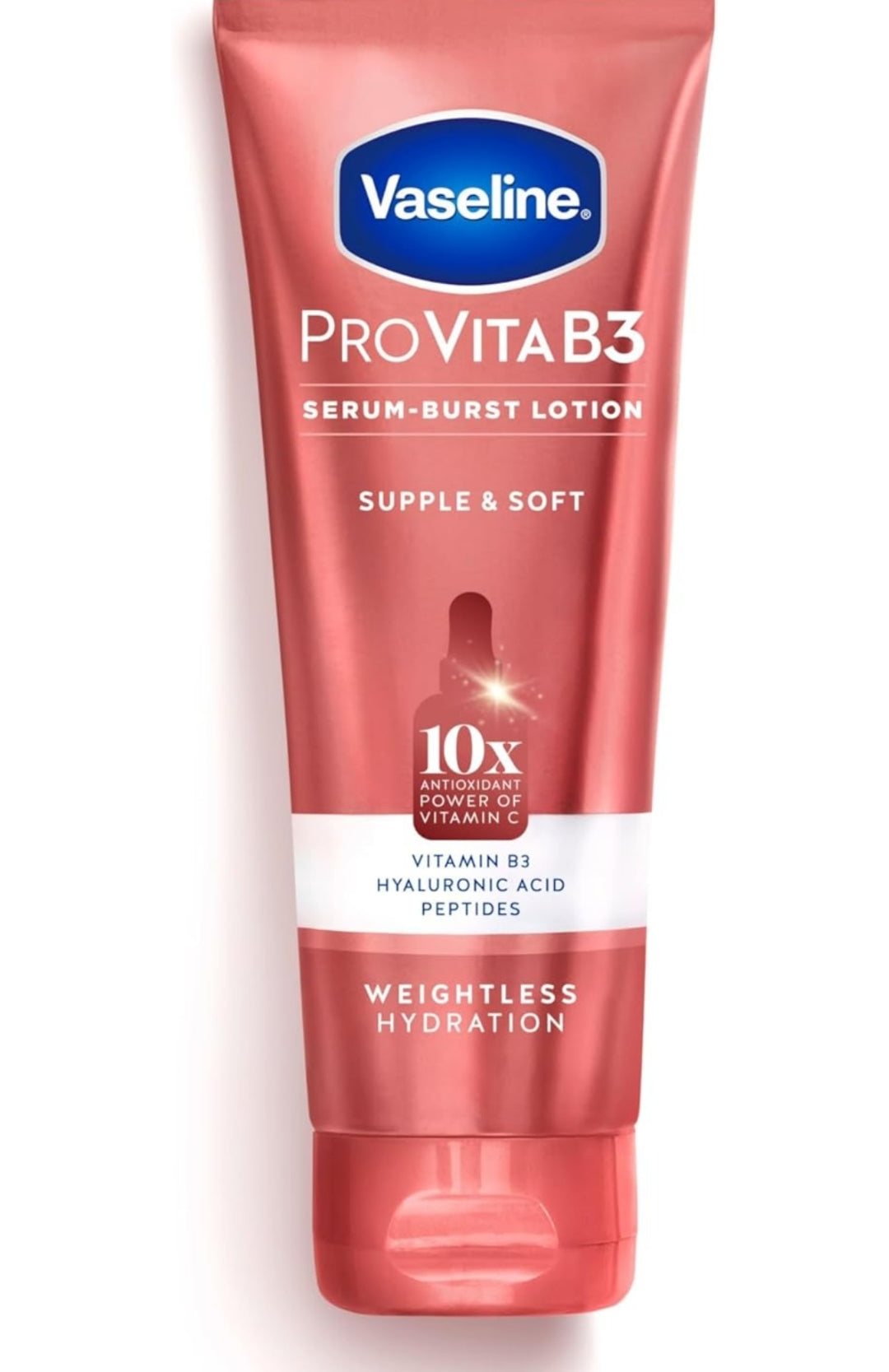 Vaseline Pro VitaB3 Serum Burst Lotion Supple & Soft Healthy, Hydrated Skin, Lightweight 10x Antioxidant Power of Vitamin C with Vitamin B3, Hyaluronic Acid & Peptides, 7.5 fl oz