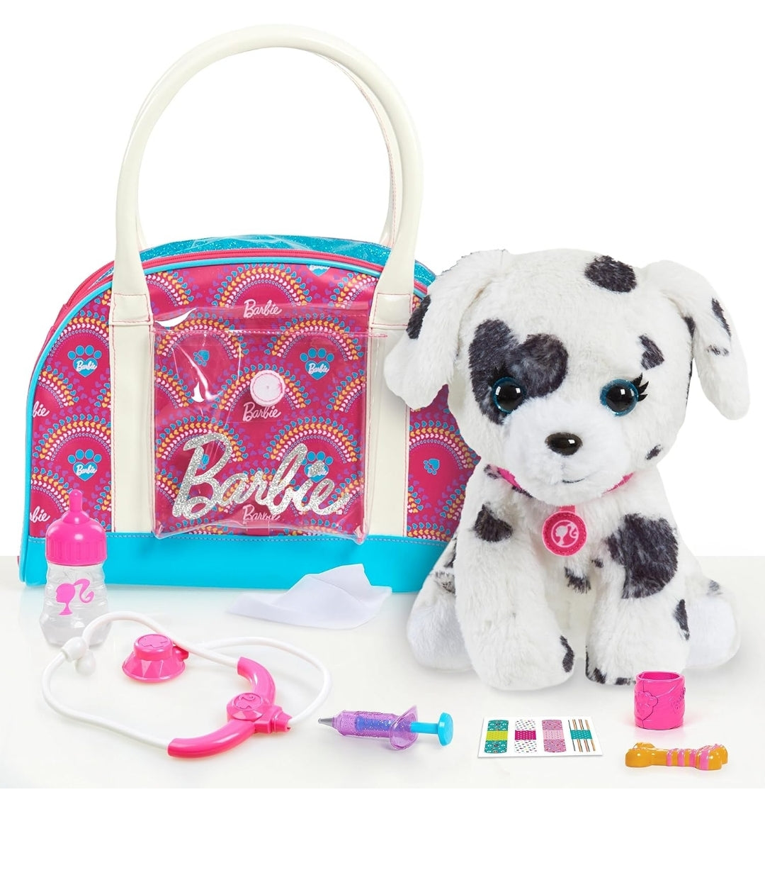 Barbie Hug & Kiss Pet 9-Piece Doctor Set with Dalmatian Puppy, Lights and Sounds, Pretend Play, Kids Toys for Ages 3 Up by Just Play