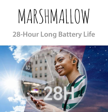 JVC Marshmallow Ware Draadlose Bluetooth 5.3 Oorfone – 28H Battery, Geheueskuim-oorstukke vir Heeldaggemak, IPX4 Waterbestand, Mikrofoon, Kompakte Houer, vir iPhone en Android