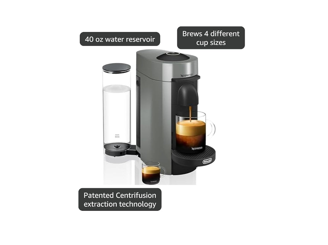 Nespresso Vertuo Plus Koffie- en Espressomasjien deur De'Longhi m/ Aeroccino Melkskuimer - Grys