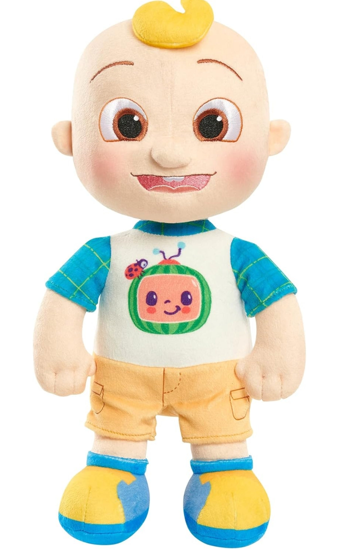 Just Play Cocomelon 100% Recycled Materials 13-inch JJ Plush Stuffed Doll, Super-Soft and Huggable, Kids Toys for Ages 18 Month