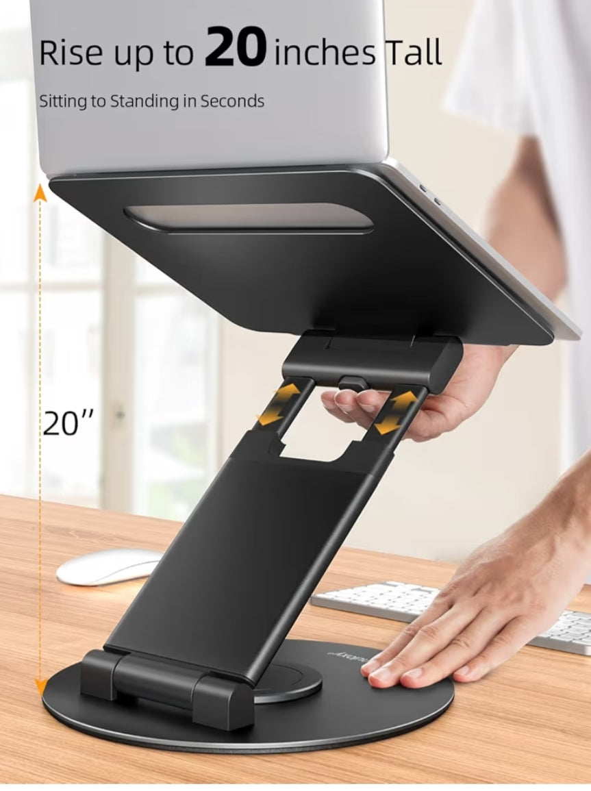 Teleskopiese 360 Roterende Skootrekenaarstaander vir lessenaar Verstelbare Hoogte Swai-uittrekontwerp Ergonomiese skootrekenaarverhoger Pas alle 10-17"- Swart