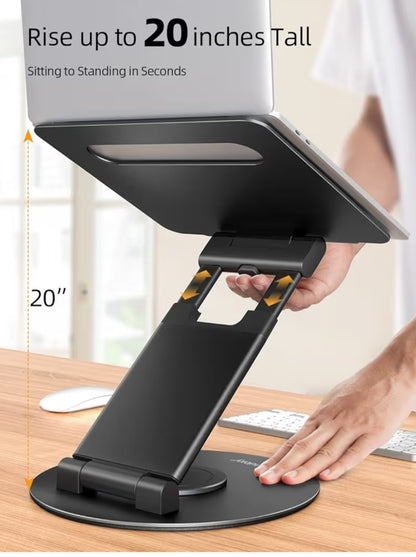 Teleskopiese 360 Roterende Skootrekenaarstaander vir lessenaar Verstelbare Hoogte Swai-uittrekontwerp Ergonomiese skootrekenaarverhoger Pas alle 10-17"- Swart