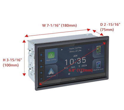 JVC KW-M788BH Apple CarPlay Android Auto Digitale Mediaspeler, Dubbel Din, 6.8 Duim LCD Raakskerm, AM/FM, HD Radio, Bluetooth, MP3-speler, USB-poort, iDatalink Maestro, SiriusXM, Motorradio